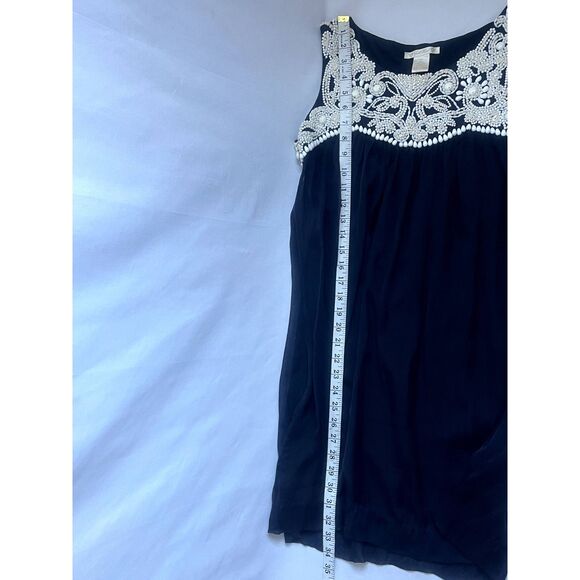 Gold Hawk 100% Silk Mini Tunic Dress Size XS Beaded Black Cream Classy Coastal - Picture 10 of 12